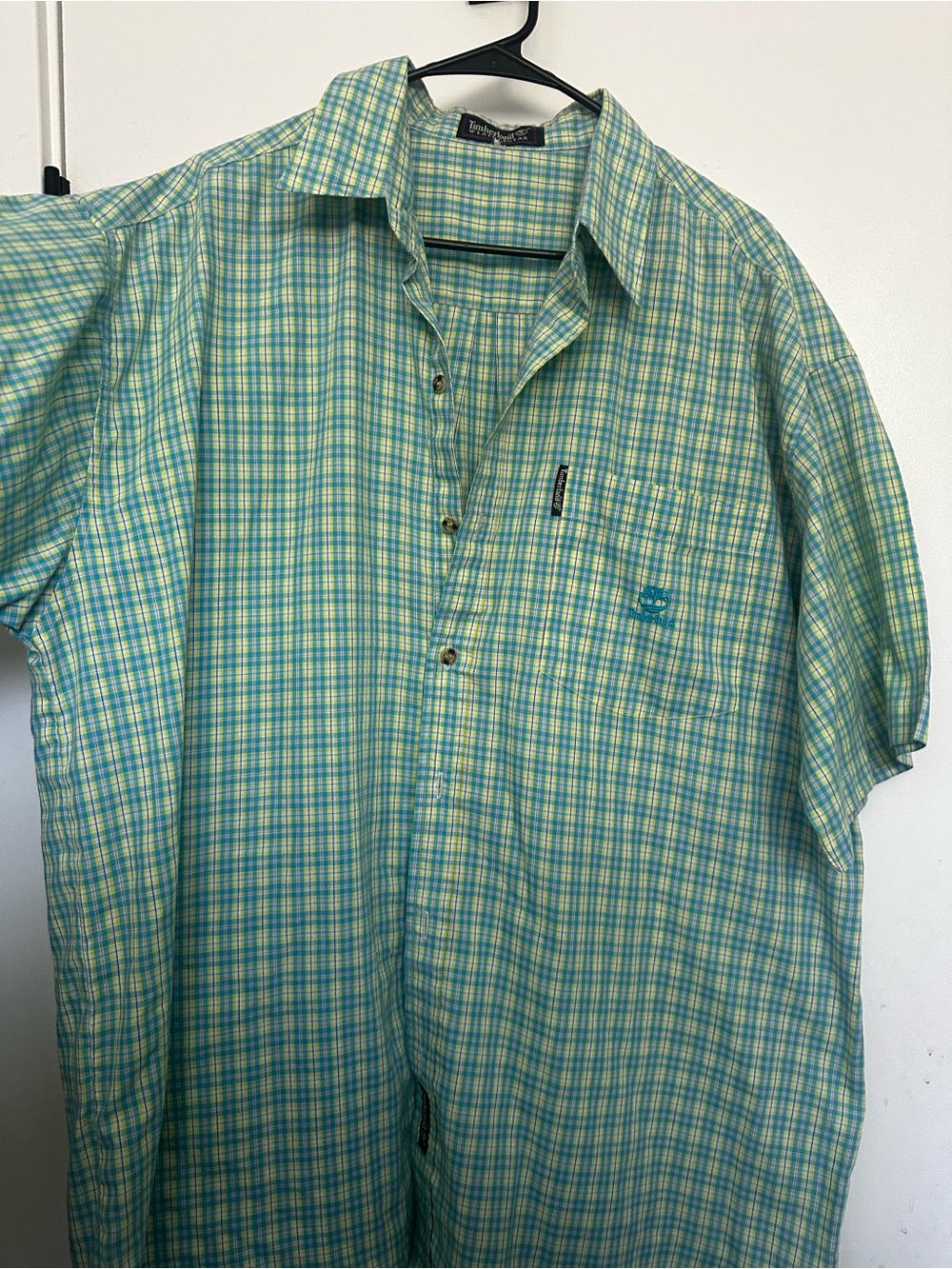 Timberland Men's Short-Sleeve Plaid Button-Up Shirt - Green, Blue & Yellow - Picture 3 of 6